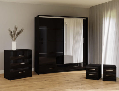 Warrington Bedroom Set with 208cm Wardrobe, Bedside and Chest - Grey, White, Black