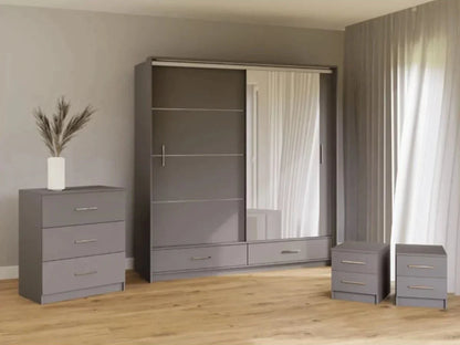 Warrington Bedroom Set with 208cm Wardrobe, Bedside and Chest - Black, Grey, White