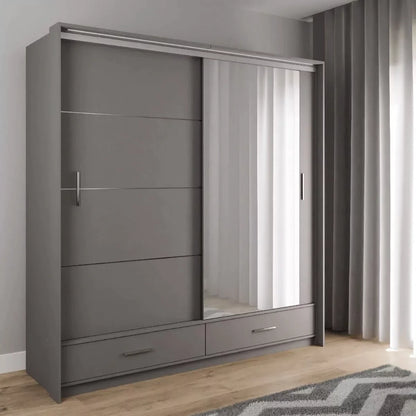 Warrington Bedroom Set with 208cm Wardrobe, Bedside and Chest - Black, Grey, White