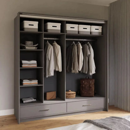 Warrington Bedroom Set with 208cm Wardrobe, Bedside and Chest - Black, Grey, White