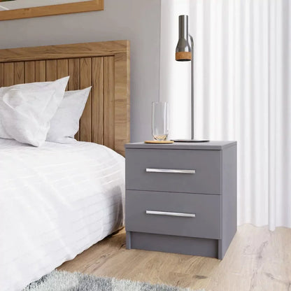 Warrington Bedroom Set with 208cm Wardrobe, Bedside and Chest - White, Grey, Black