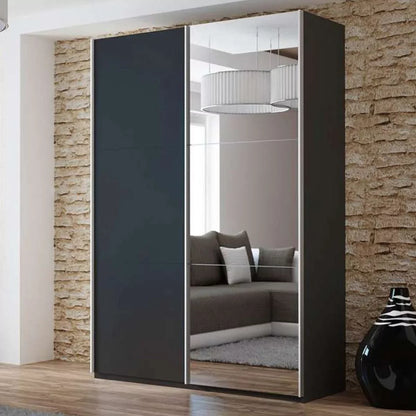 Boris Mirror Sliding Door 150cm Wardrobe - Black, Graphite, White