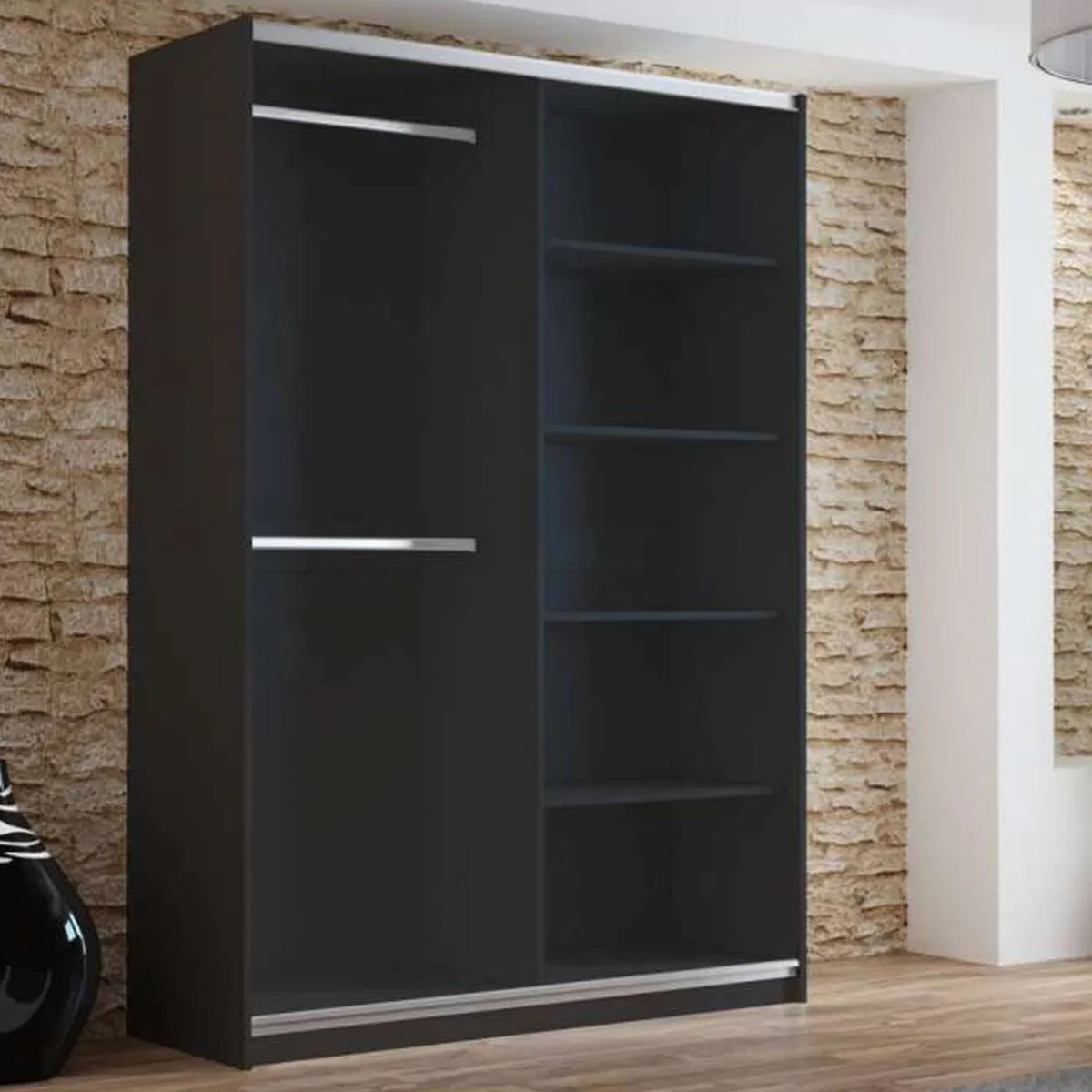 Boris Mirror Sliding Door 150cm Wardrobe - Black, Graphite, White