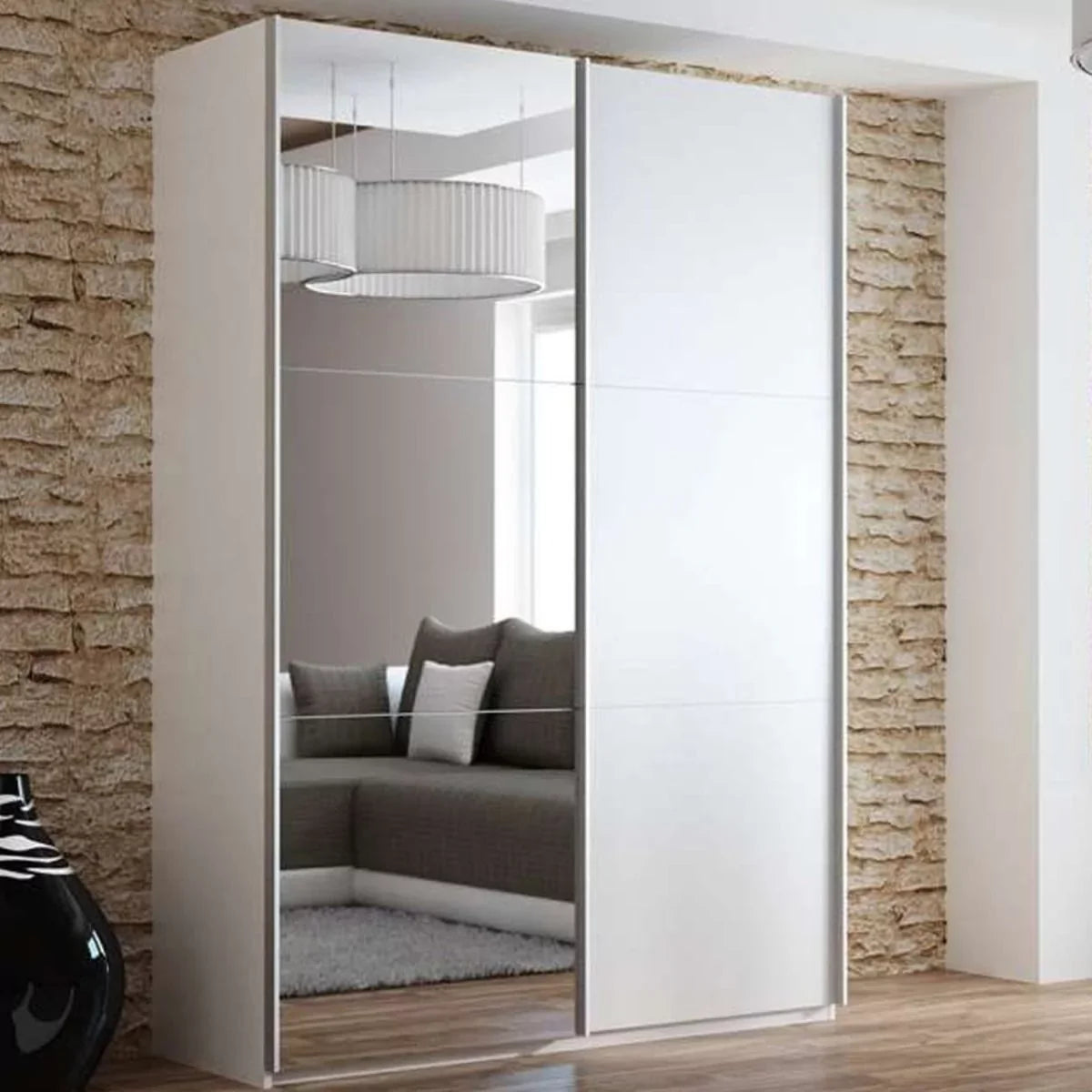 Boris Mirror Sliding Door 150cm Wardrobe - Black, Graphite, White