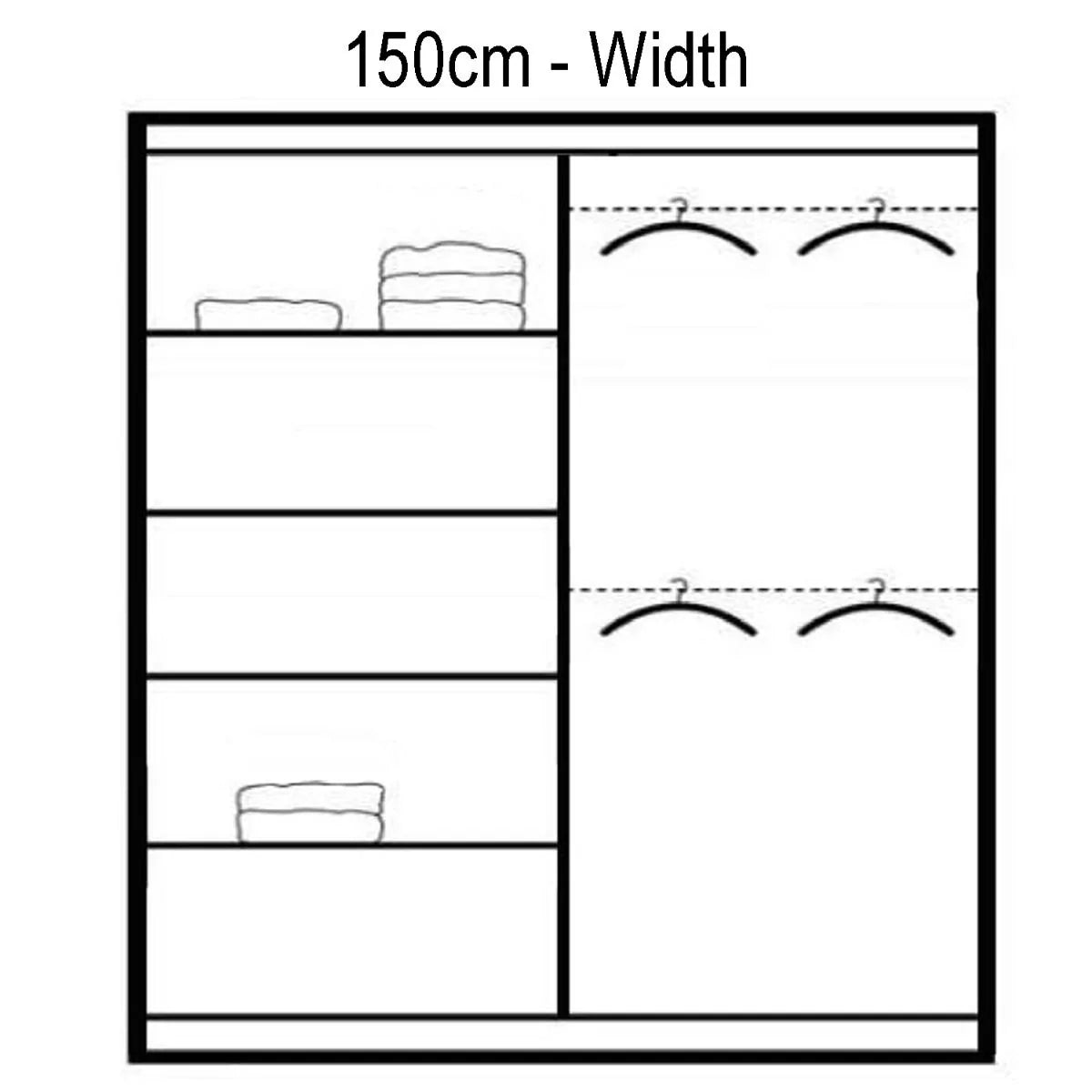 Boris Mirror Sliding Door 150cm Wardrobe - Black, Graphite, White