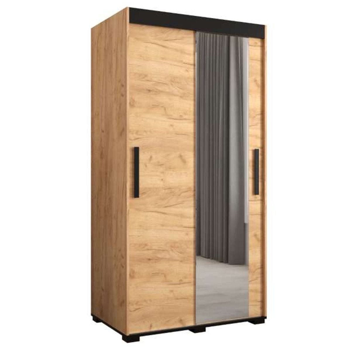 Marston ii Sliding Door Mirror Wardrobe Golden with Black Top - 100cm Width