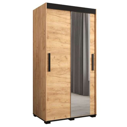 Marston ii Sliding Door Mirror Wardrobe Golden with Black Top - 100cm Width