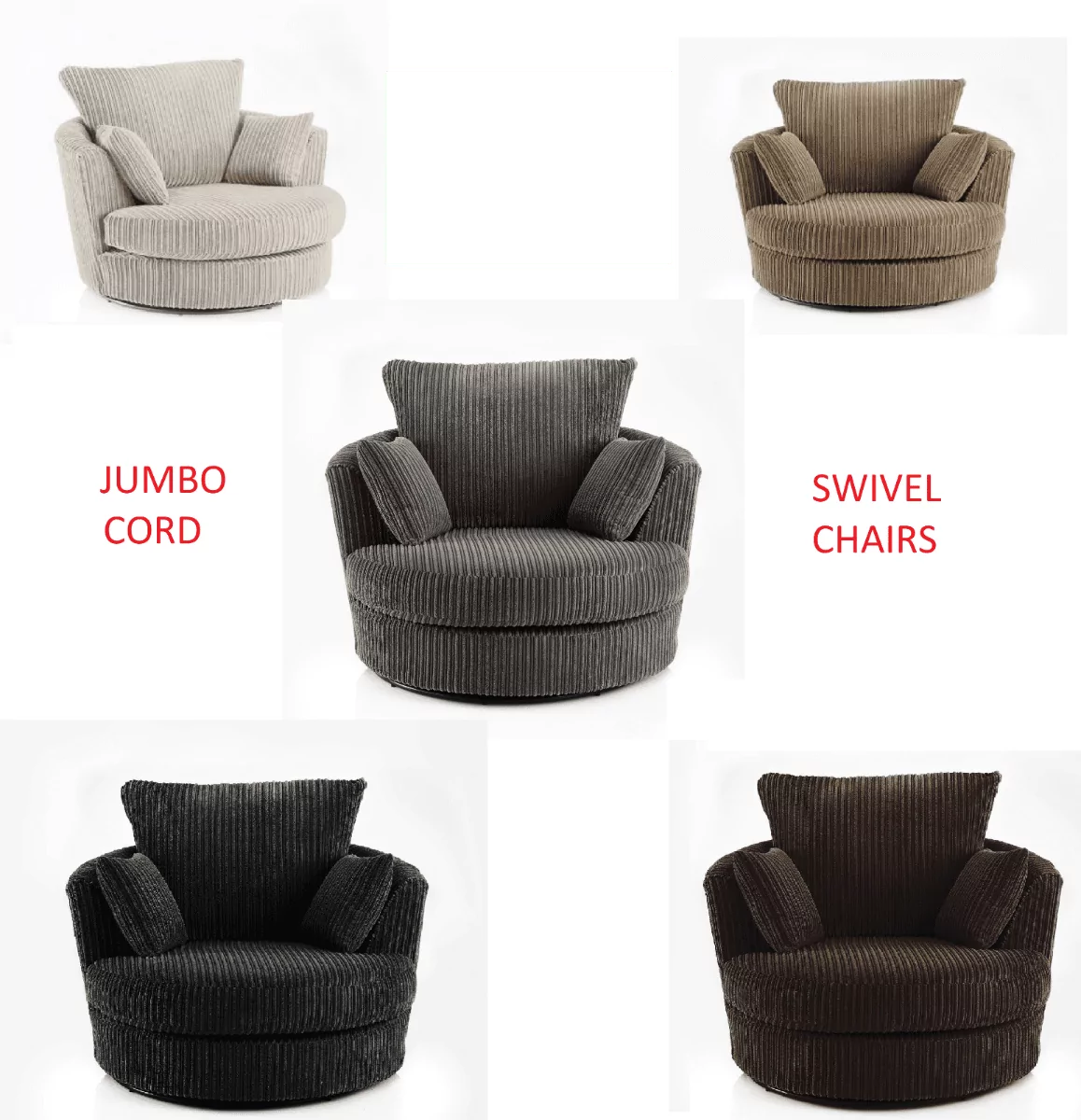 Desmond Jumbo Cord 3 Seater and 2 Seater Sofa Set - Black and Other Colours