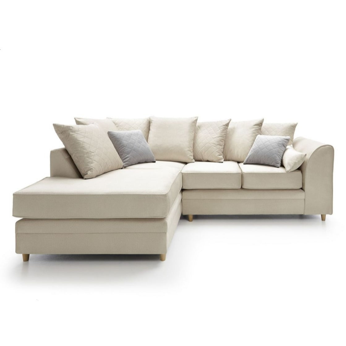 Bethan Velvet Corner Sofa - Left Arm Cream