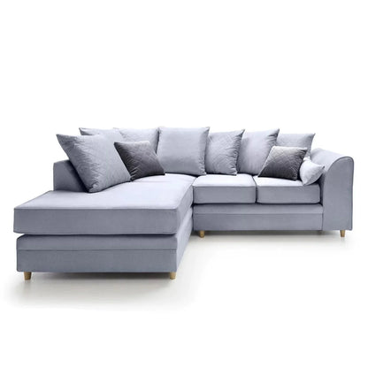 Bethan Velvet Corner Sofa - Left Arm Silver Blue