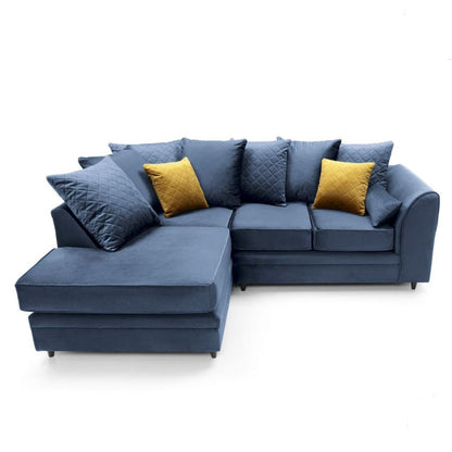 Bethan Velvet Corner Sofa - Right Arm Dark Blue