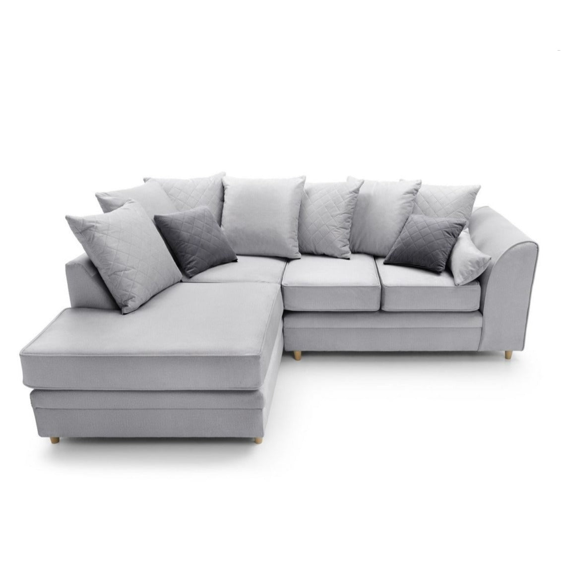 Bethan Velvet Corner Sofa - Left Arm Light Grey