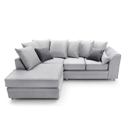 Bethan Velvet Corner Sofa - Right Arm Light Grey