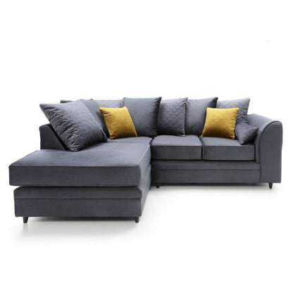 Bethan Velvet Corner Sofa - Right Arm Dark Grey