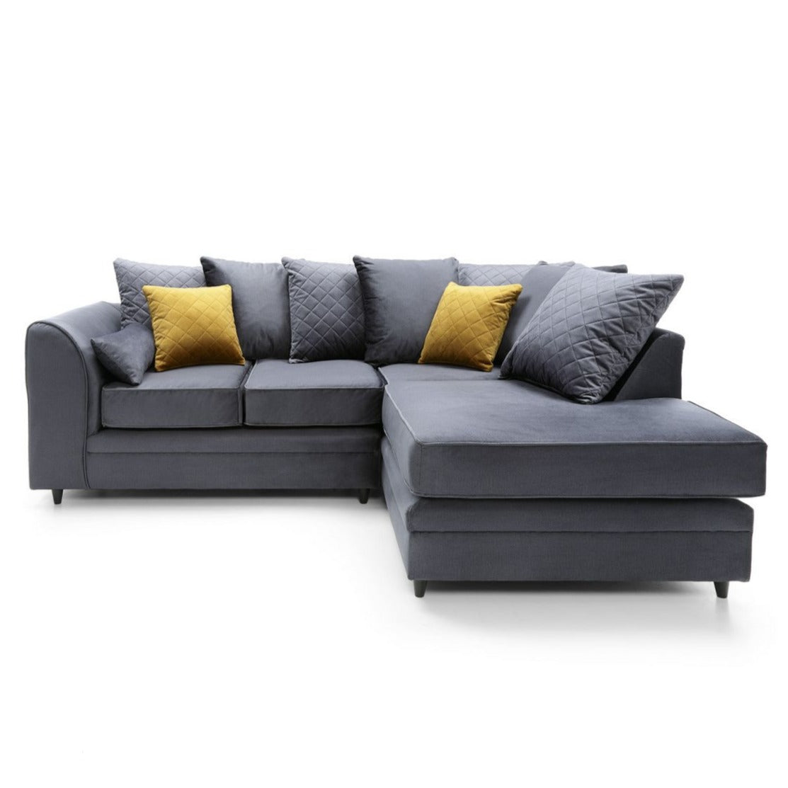 Bethan Velvet Corner Sofa - Right Arm Dark Grey