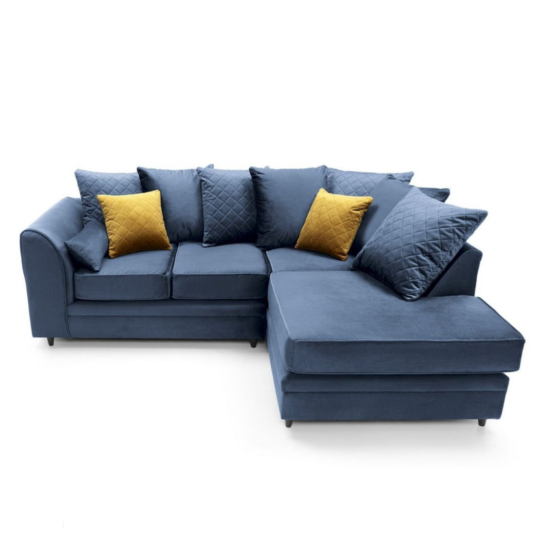 Bethan Velvet Corner Sofa - Right Arm Dark Blue