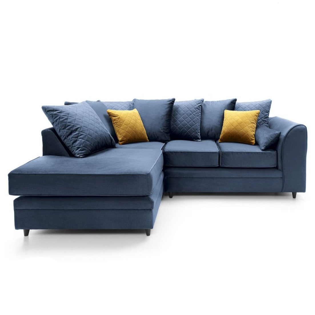 Bethan Velvet Corner Sofa - Right Arm Dark Blue