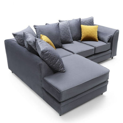 Bethan Velvet Corner Sofa - Right Arm Dark Grey