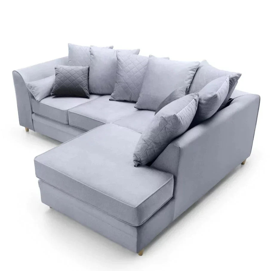 Bethan Velvet Corner Sofa - Left Arm Silver Blue