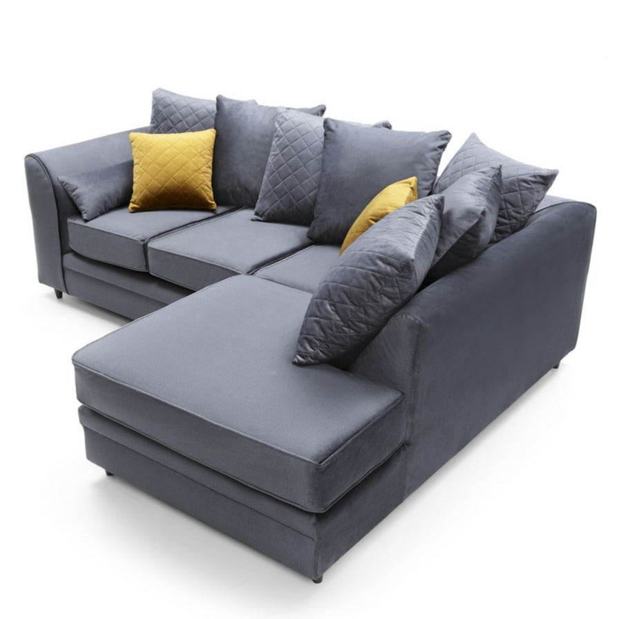 Bethan Velvet Corner Sofa - Right Arm Dark Grey