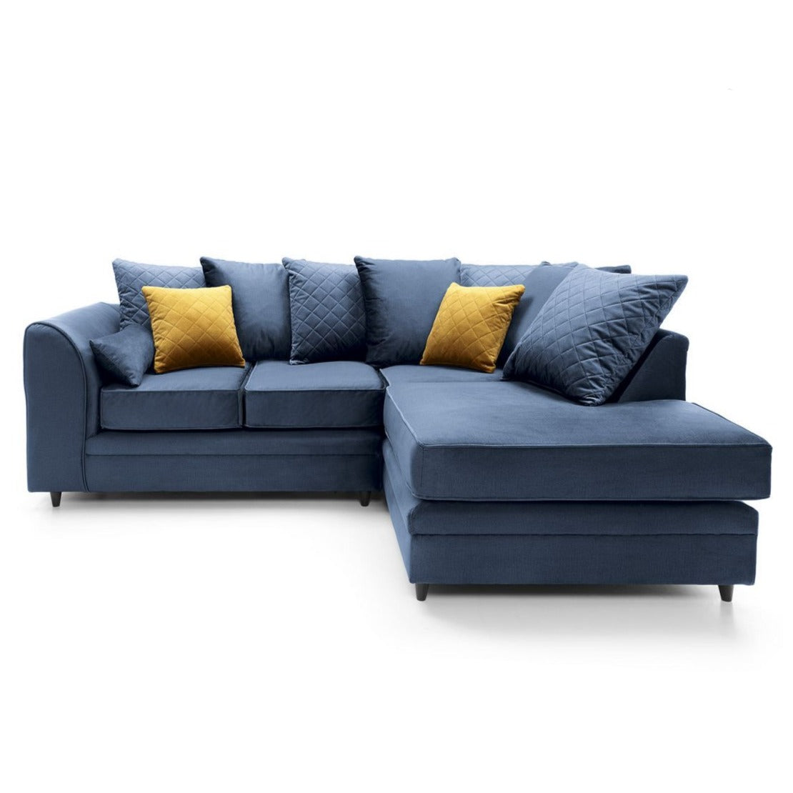 Bethan Velvet Corner Sofa - Left Arm Dark Blue