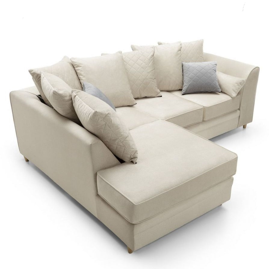 Bethan Velvet Corner Sofa - Left Arm Cream