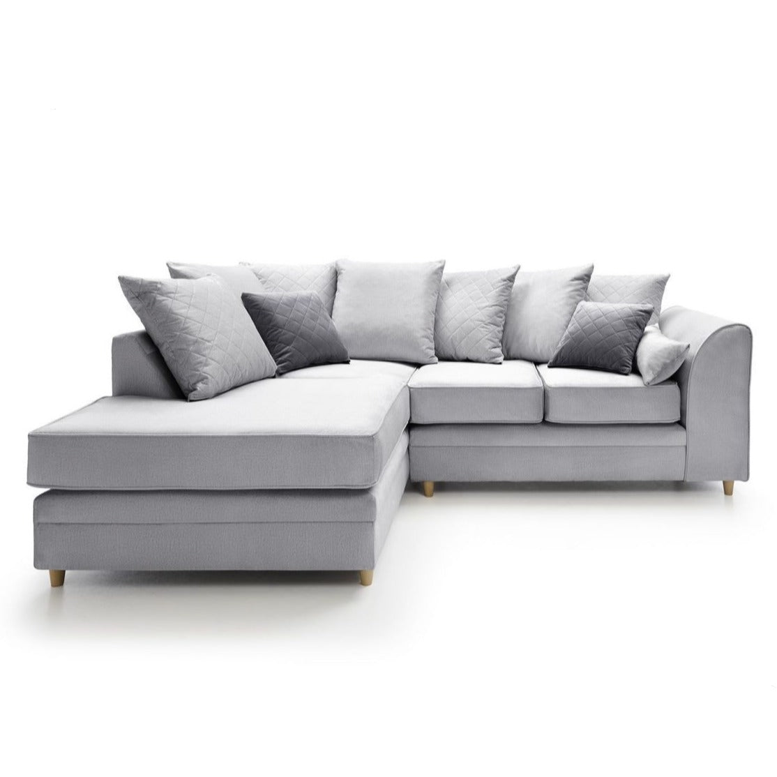 Bethan Velvet Corner Sofa - Right Arm Light Grey