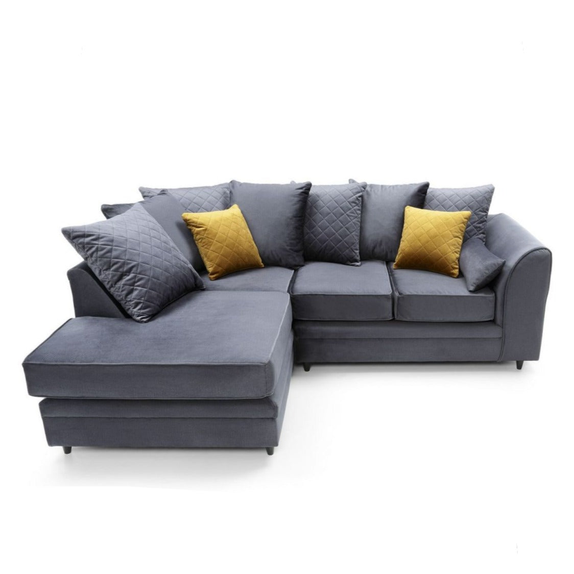 Bethan Velvet Corner Sofa - Right Arm Dark Grey