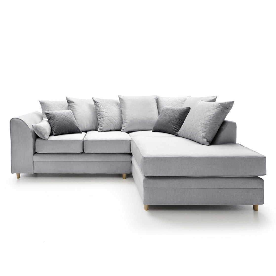 Bethan Velvet Corner Sofa - Left Arm Light Grey