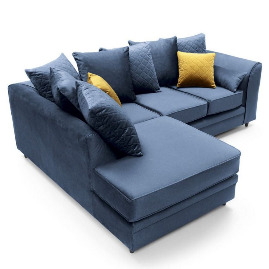 Bethan Velvet Corner Sofa - Right Arm Dark Blue