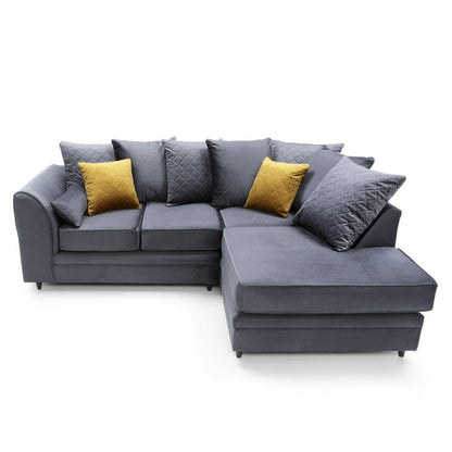 Bethan Velvet Corner Sofa - Right Arm Dark Grey