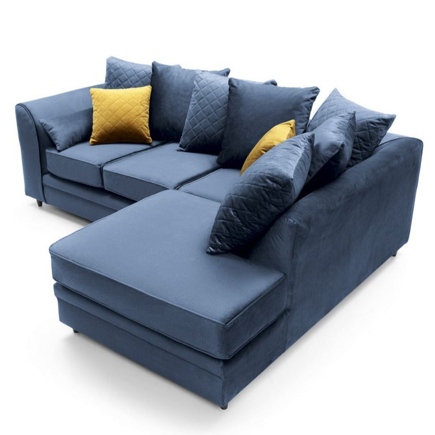 Bethan Velvet Corner Sofa - Right Arm Dark Blue