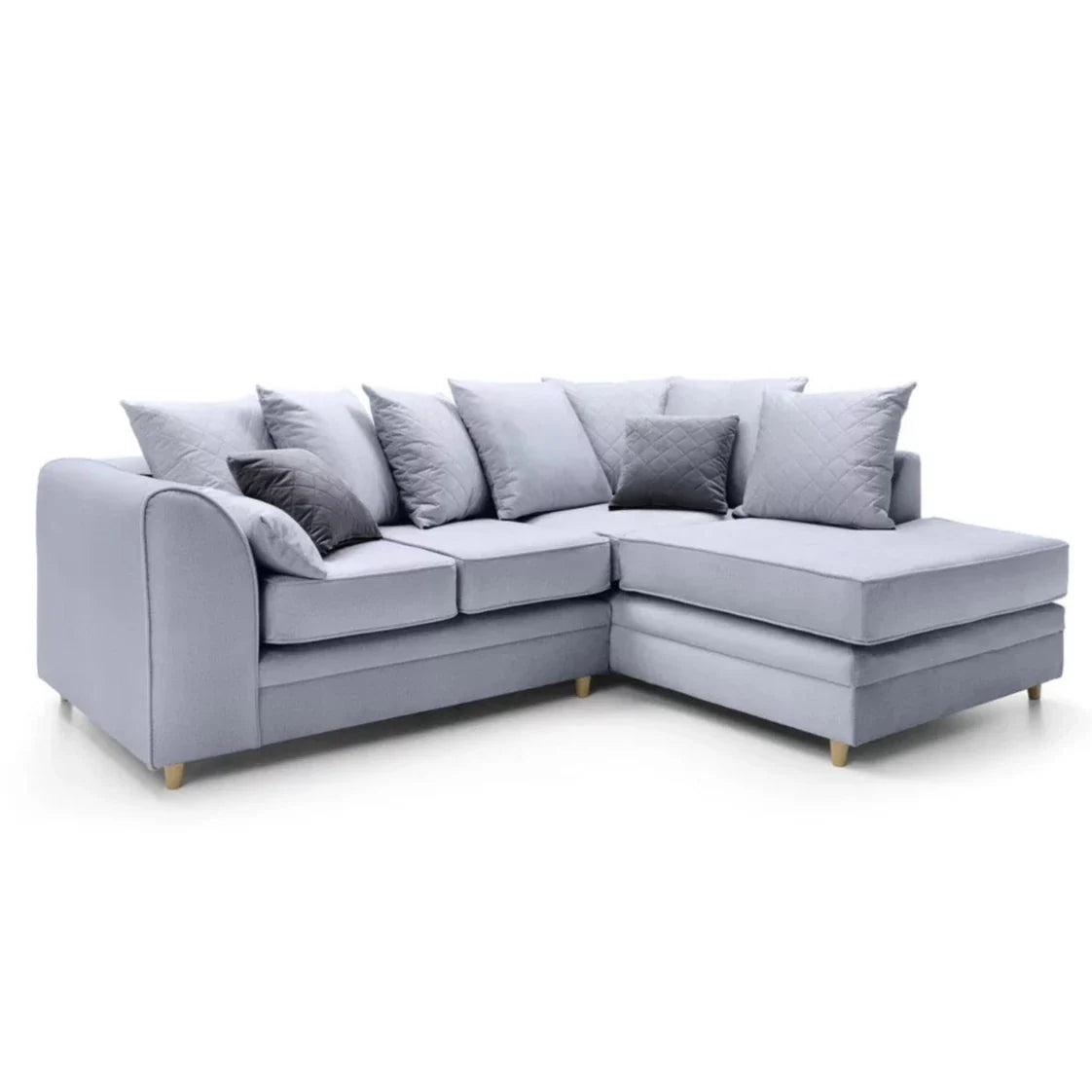 Bethan Velvet Corner Sofa - Right Arm Silver Blue