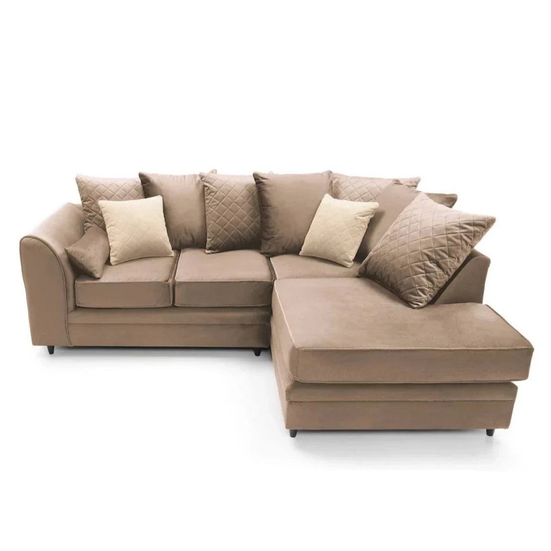 Bethan Velvet Corner Sofa - Right Arm Tan Brown