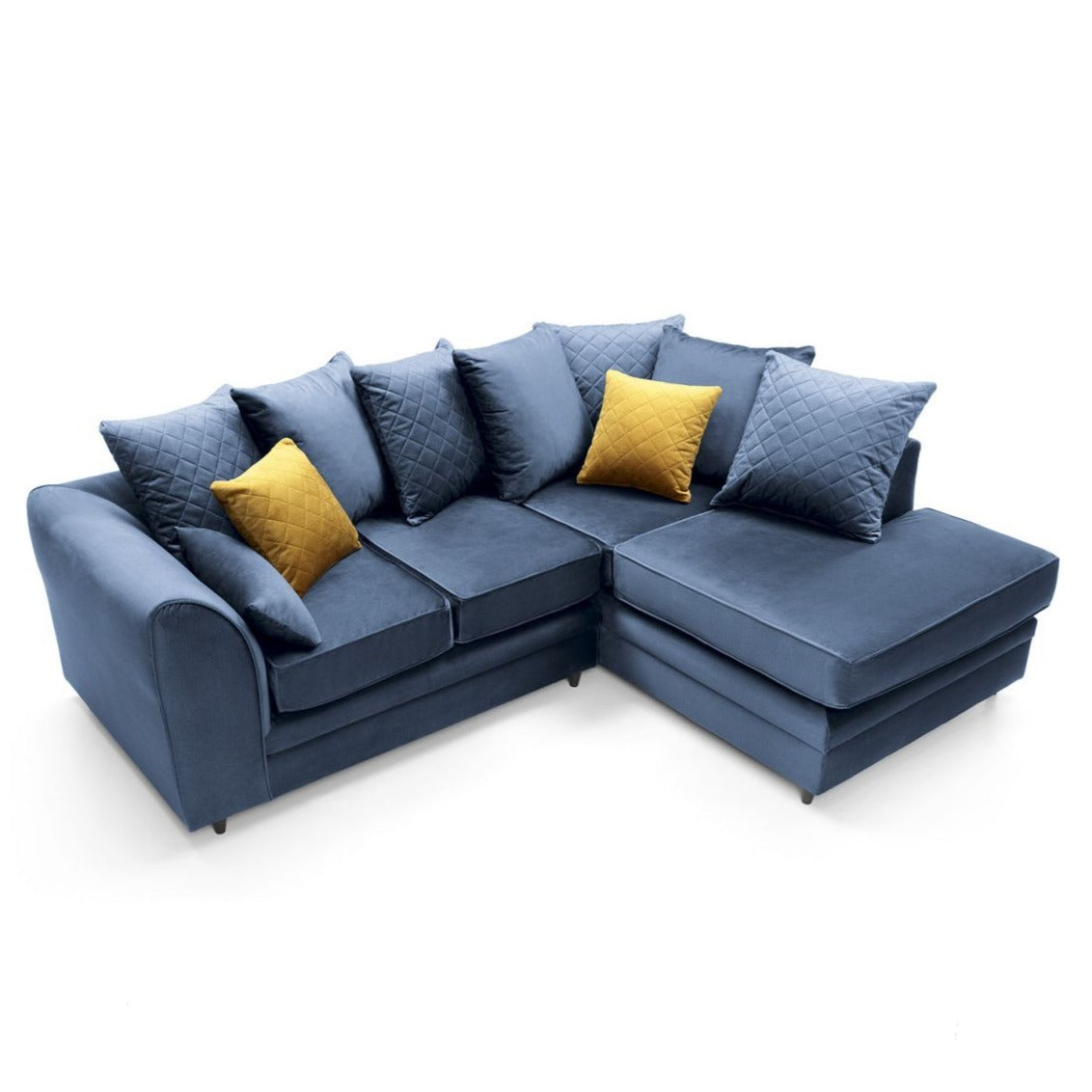 Bethan Velvet Corner Sofa - Right Arm Dark Blue