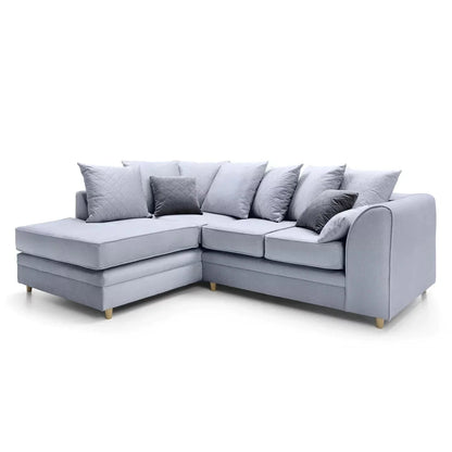 Bethan Velvet Corner Sofa - Left Arm Silver Blue