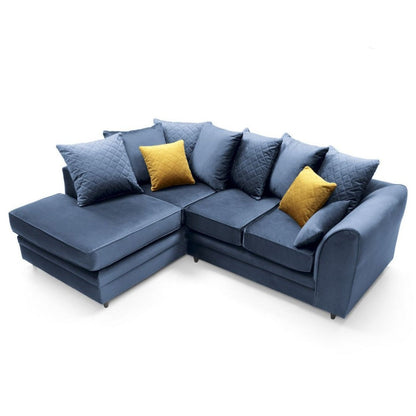 Bethan Velvet Corner Sofa - Left Arm Dark Blue