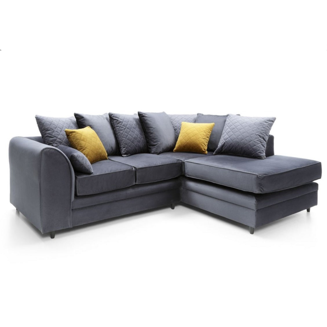 Bethan Velvet Corner Sofa - Right Arm Dark Grey