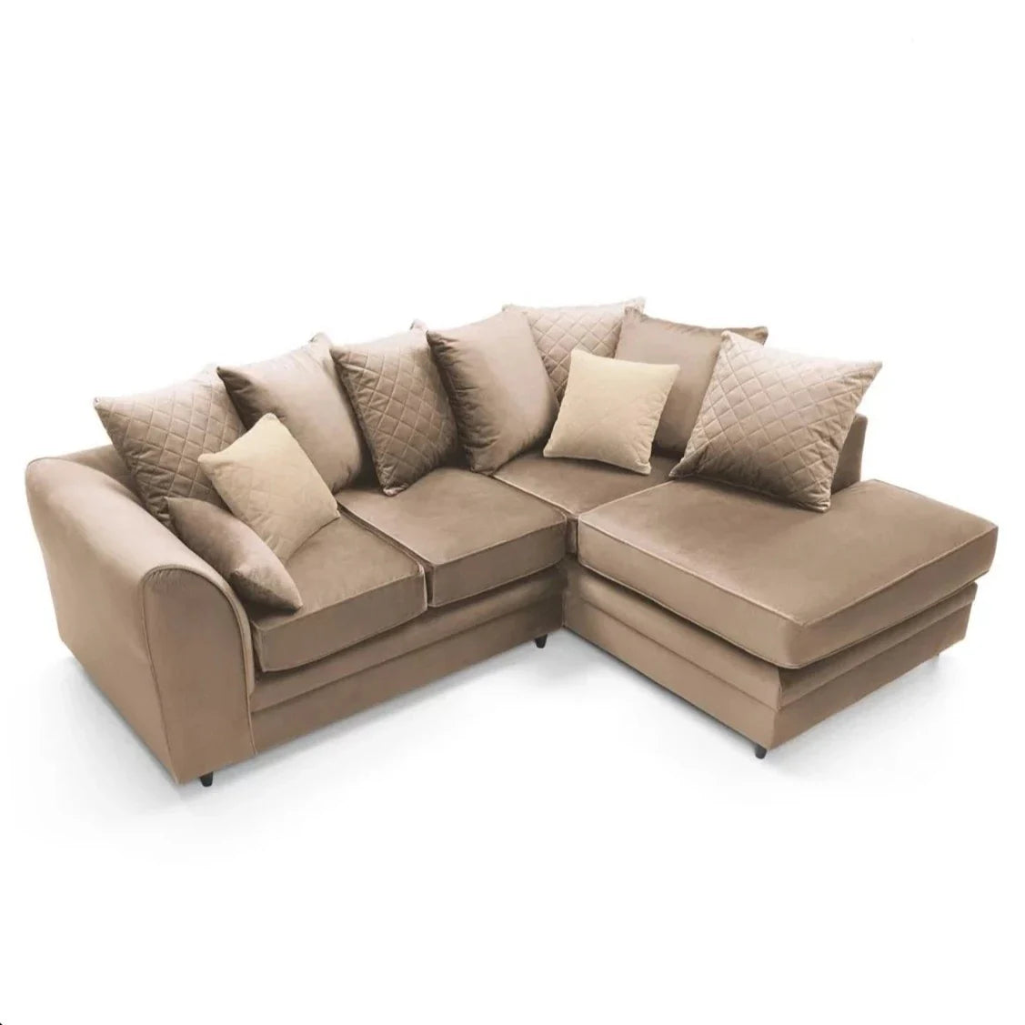 Bethan Velvet Corner Sofa - Right Arm Tan Brown