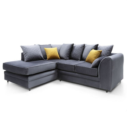 Bethan Velvet Corner Sofa - Right Arm Dark Grey