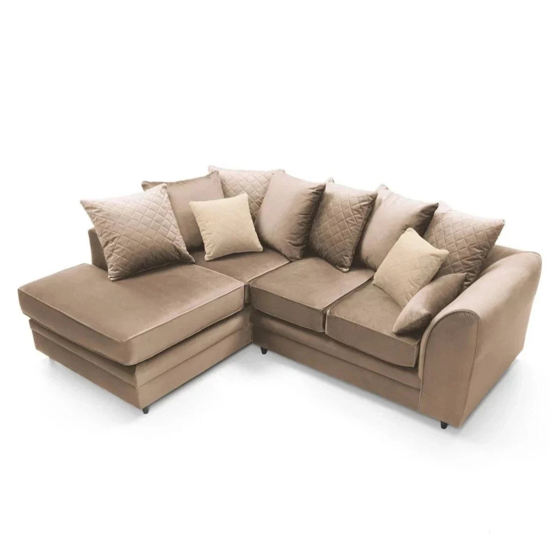 Bethan Velvet Corner Sofa - Right Arm Tan Brown