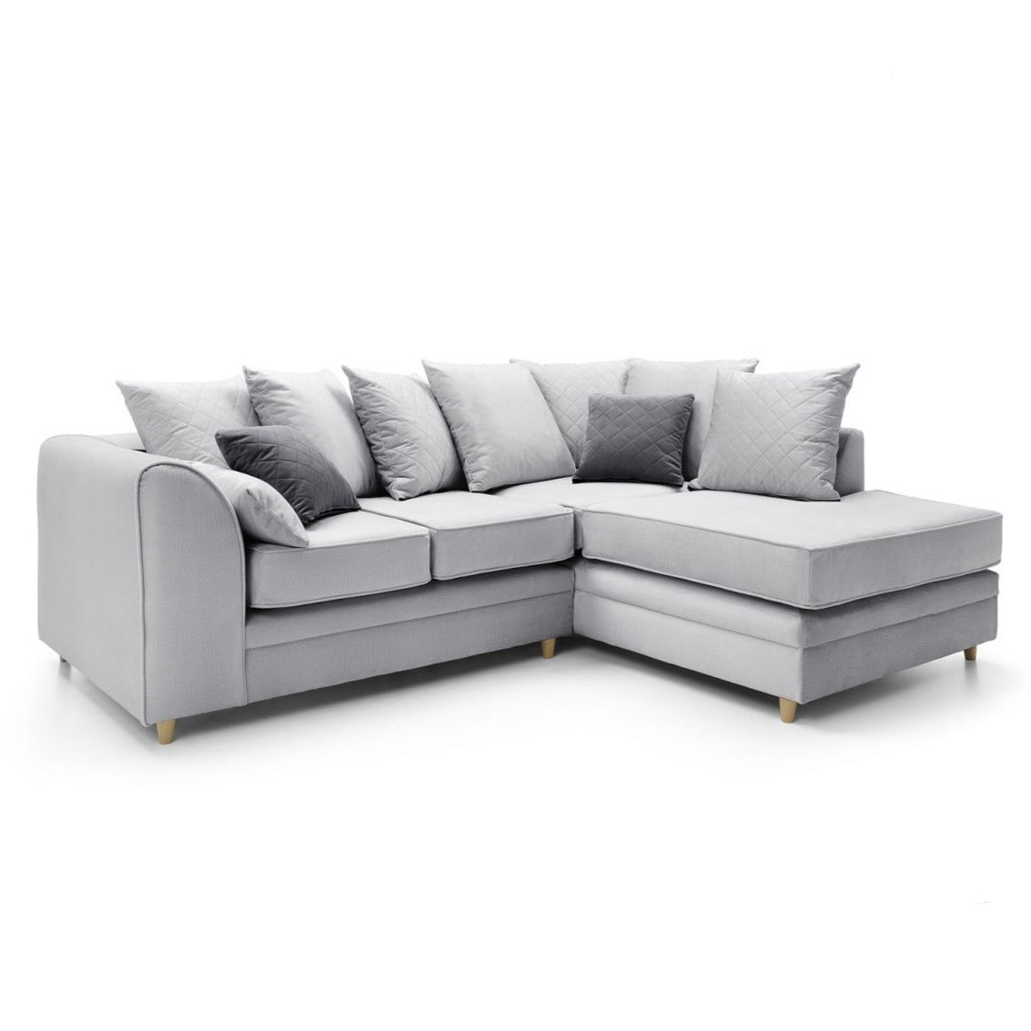 Bethan Velvet Corner Sofa - Left Arm Light Grey