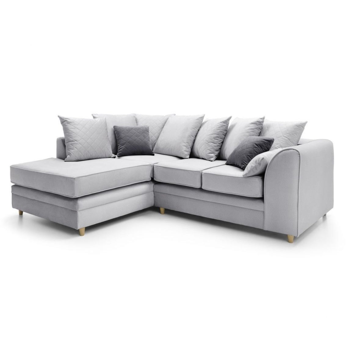 Bethan Velvet Corner Sofa - Right Arm Light Grey