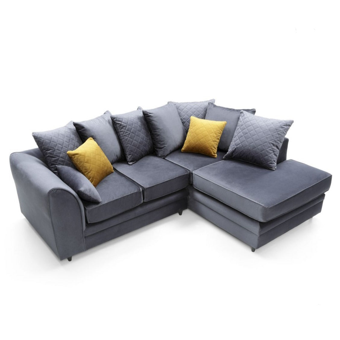 Bethan Velvet Corner Sofa - Right Arm Dark Grey