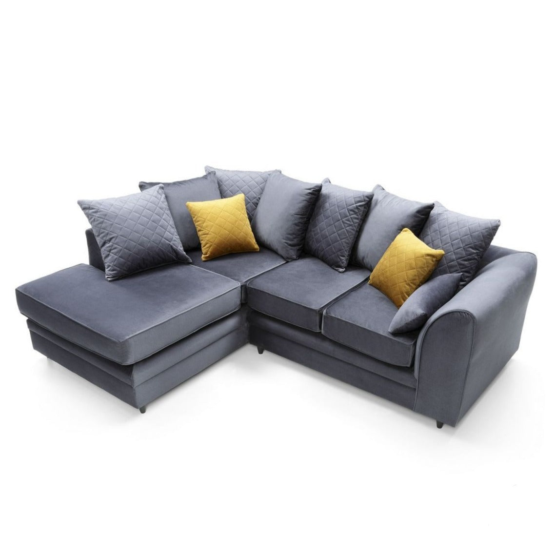 Bethan Velvet Corner Sofa - Right Arm Dark Grey