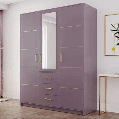 Barnsley 3 Doors Mirrored Wardrobe with 3 Drawers - Blue, Green, Plum