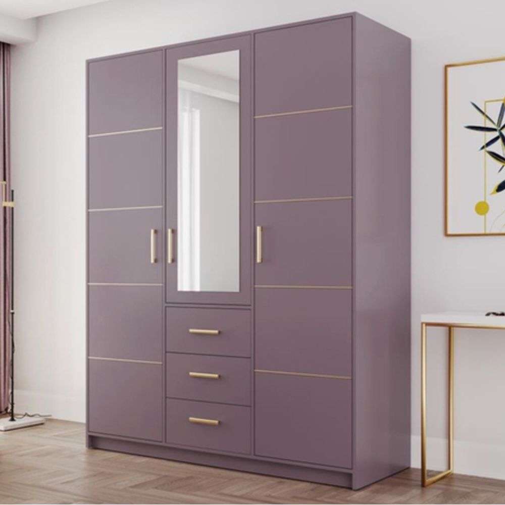 Barnsley 3 Doors Mirrored Wardrobe with 3 Drawers - Plum, Green, Blue