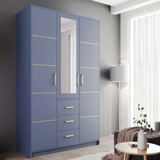 Barnsley 3 Doors Mirrored Wardrobe with 3 Drawers - Blue, Green, Plum