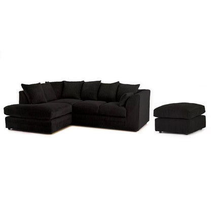 Mona Jumbo Cord Black Corner Sofa with Footstool