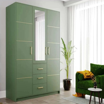 Barnsley 3 Doors Mirrored Wardrobe with 3 Drawers - Blue, Green, Plum